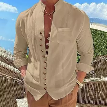 Мужская рубашка свободного покроя из хлопка в стиле ретро с длинным рукавом, весна-осень S