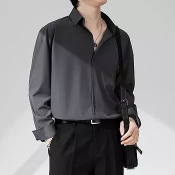 Мужская рубашка свободного покроя с длинными рукавами на весну и осень в корейском стиле S светло-синий