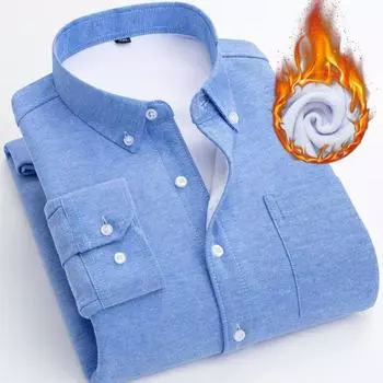Мужская рубашка, теплая рубашка, зимняя новая повседневная рубашка на флисовой подкладке, модная M светло-синий
