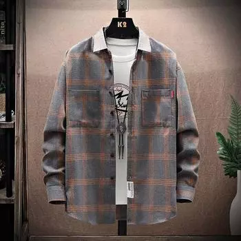 Мужская рубашка Tide в новой свободной клетчатой рубашке с длинными рукавами, студенческая рубашка, мужские клетчатые топы Tide M чёрный