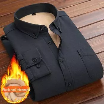 Мужская рубашка Urban Trend с длинным рукавом из бархата — теплая, свободного кроя, в деловом стиле XL чёрный