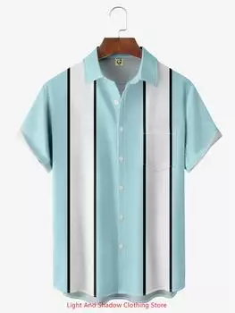 Мужская рубашка в этническом стиле с 3D-принтом, летняя модная повседневная гавайская рубашка с отложным воротником и коротким рукавом на пуговицах S