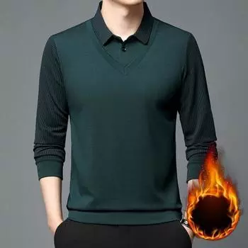 Мужская рубашка в деловом стиле с отложным воротником на подкладке из двух частей, осень-зима M темно-зеленого