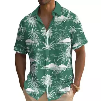 Мужская рубашка в гавайском стиле Tropical Vibes с коротким рукавом и принтом кокосовой пальмы, стильный и удобный топ большого размера 3XL