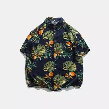 Мужская рубашка Японский Ретро Американский Гавайский Короткий рукав Цветочный Летний Тонкий С рукавом до локтя Тренд Инс Хулиган Симпатичный Рубашка 5XL