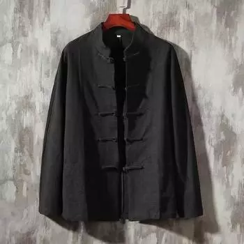 Мужская рубашка в китайском стиле в стиле Тан, рубашка с воротником-стойкой и пуговицами, однотонный топ M темно-синий