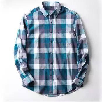 Мужская рубашка в клетку: фланель из чистого хлопка, с длинными рукавами, воротник на пуговицах, мягкая, теплая, повседневная S