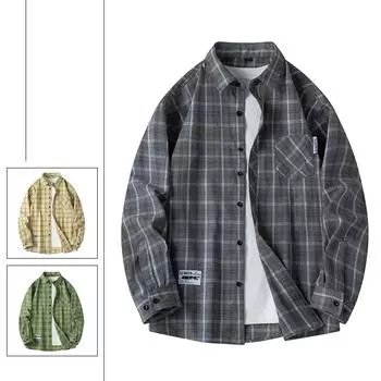 Мужская рубашка в клетку, фланелевая, свободная, уличная, с длинным рукавом, повседневная, черная, свободного покроя, деловая, мягкая, классическая рубашка, весна-осень XXXXL зелёный
