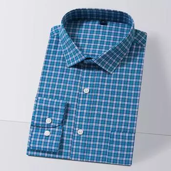 Мужская рубашка в клетку из бамбукового волокна, классические мужские топы в клетку, офисные, с длинным рукавом, с передним карманом, без железа 39