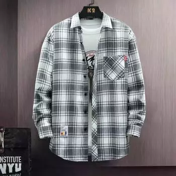 Мужская рубашка в клетку, полосатая рубашка с длинными рукавами, модная рубашка, красивые универсальные мужские топы, новинка 2024 года M белый