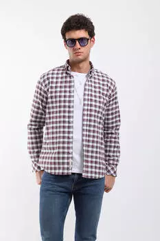 Мужская рубашка в клетку с длинным рукавом стандартного кроя, сливовая