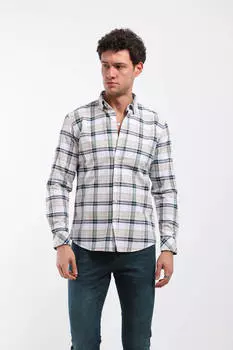 Мужская рубашка в клетку с длинным рукавом бежевая
