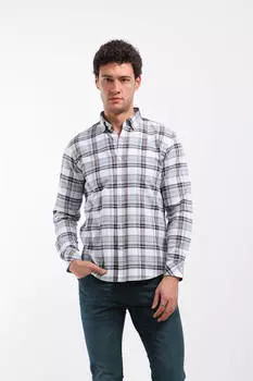 Мужская рубашка в клетку с длинным рукавом серая