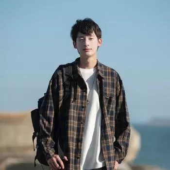 Мужская рубашка в клетку с длинным рукавом в стиле ретро - повседневная куртка на весну/осень XXL жёлтый