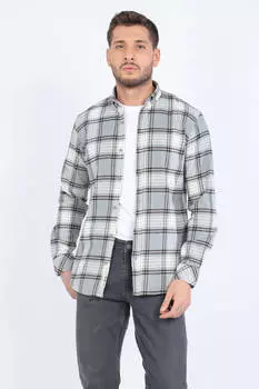 Мужская рубашка в клетку серая