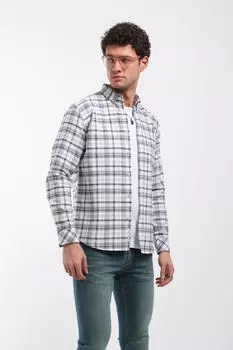 Мужская рубашка в клетку, стандартный крой, с длинным рукавом, белая