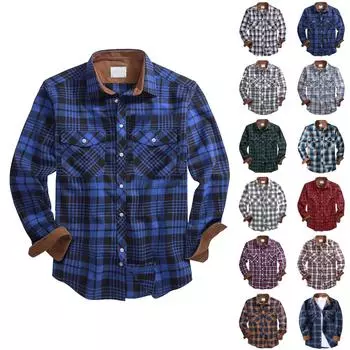 Мужская рубашка в клетку, толстовка на пуговицах, мужская зимняя теплая повседневная модная рубашка в клетку XXXL коричневый