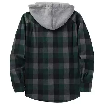 Мужская рубашка в клетку, толстовка на пуговицах с капюшоном, мужская повседневная модная толстовка L синий