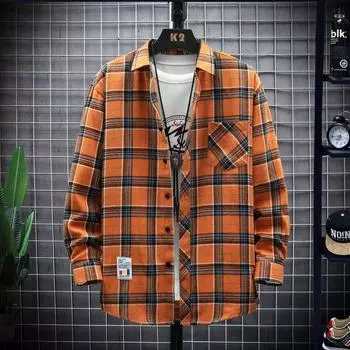 Мужская рубашка в клетку в стиле ретро в стиле Гонконга, повседневный кардиган с длинными рукавами и лацканами XXXL синий