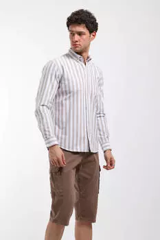 Мужская рубашка в полоску без принта бежевая