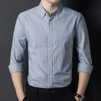 Мужская рубашка в полоску с длинным рукавом Slim Fit M серый