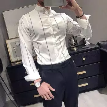 Мужская рубашка в полоску с длинными рукавами для офиса, весна-лето 4XL