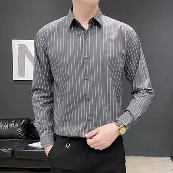 Мужская рубашка в полоску с однобортным отложным воротником и длинными рукавами, официальная, деловая M белый