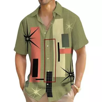 Мужская рубашка в полоску с принтом в клетку, летняя уличная повседневная рубашка с коротким рукавом, повседневная мужская рубашка большого размера с коротким рукавом M