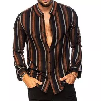 Мужская рубашка в полоску, соответствующего цвета, с отложным воротником, однобортный кардиган, приталенный, тонкий, мягкий, длинный M красный