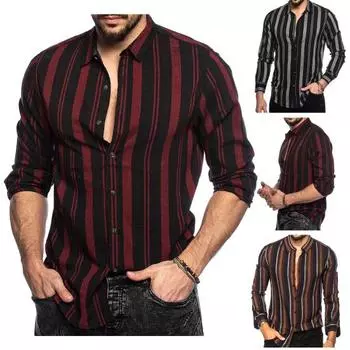 Мужская рубашка в полоску соответствующего цвета с отложным воротником, однобортный кардиган, приталенный тонкий, мягкий, дышащий, уличная одежда с длинными рукавами, мужской топ M красный