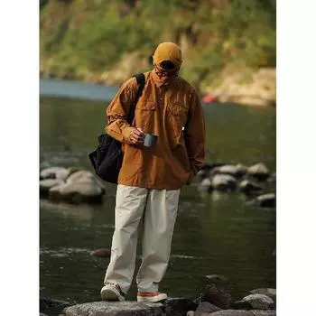 Мужская рубашка в японском стиле с вышитыми буквами, длинными рукавами, лацканами, несколькими карманами, повседневное пальто на весну и осень M синий