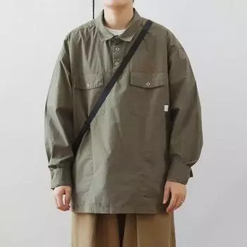 Мужская рубашка в японском стиле с вышитыми буквами, длинными рукавами, лацканами, несколькими карманами, повседневное пальто на весну и осень M синий