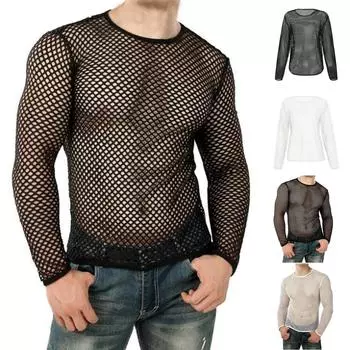 Мужская рубашка в сетку, Мужская рубашка в сетку, сетчатая прозрачная футболка с мышцами, сетчатая майка, топ S
