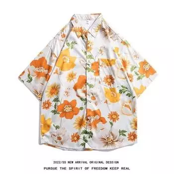 Мужская рубашка в стиле ретро, мужской летний наряд, студенческий свободный крой, нишевый дизайн, повседневный мужской топ, верхняя одежда, пляжный топ M белый