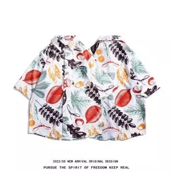 Мужская рубашка в стиле ретро, мужской летний наряд, студенческий свободный крой, нишевый дизайн, повседневный мужской топ, верхняя одежда, пляжный топ M белый