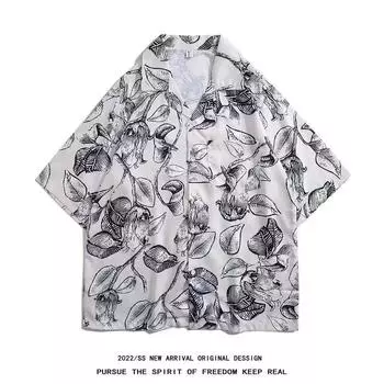 Мужская рубашка в стиле ретро, мужской летний наряд, студенческий свободный крой, нишевый дизайн, повседневный мужской топ, верхняя одежда, пляжный топ M абрикосовый