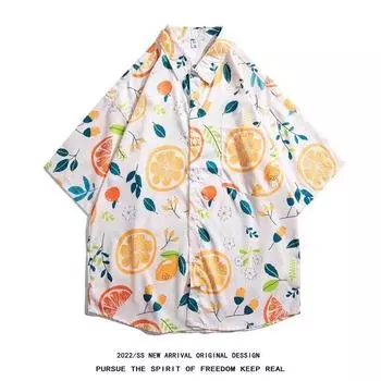 Мужская рубашка в стиле ретро, мужской летний наряд, студенческий свободный крой, нишевый дизайн, повседневный мужской топ, верхняя одежда, пляжный топ M жёлтый
