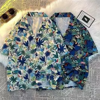 Мужская рубашка в стиле ретро, мужской летний наряд, студенческий свободный крой, нишевый дизайн, повседневный мужской топ, верхняя одежда, пляжный топ M белый