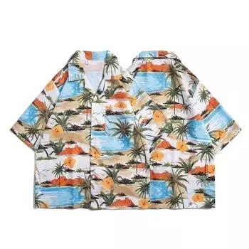 Мужская рубашка в стиле ретро, мужской летний наряд, студенческий свободный крой, нишевый дизайн, повседневный мужской топ, верхняя одежда, пляжный топ M белый