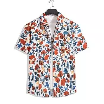 Мужская рубашка в стиле ретро, мужской летний наряд, студенческий свободный крой, нишевый дизайн, повседневный мужской топ, верхняя одежда, пляжный топ M красный