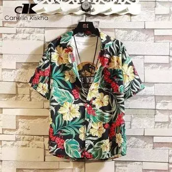 Мужская рубашка в стиле ретро, мужской летний наряд, студенческий свободный крой, нишевый дизайн, повседневный мужской топ, верхняя одежда, пляжный топ M белый