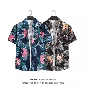 Мужская рубашка в стиле ретро, мужской летний наряд, студенческий свободный крой, нишевый дизайн, повседневный мужской топ, верхняя одежда, пляжный топ M чёрный