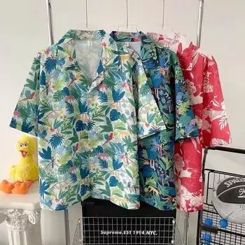 Мужская рубашка в стиле ретро, мужской летний наряд, студенческий свободный крой, нишевый дизайн, повседневный мужской топ, верхняя одежда, пляжный топ M белый