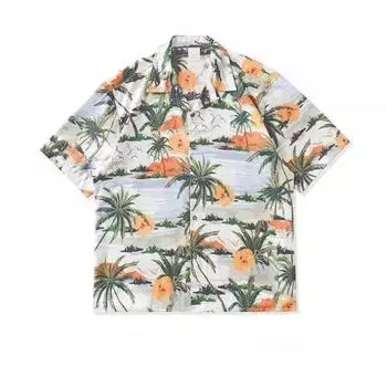 Мужская рубашка в стиле ретро, мужской летний наряд, студенческий свободный крой, нишевый дизайн, повседневный мужской топ, верхняя одежда, пляжный топ M белый