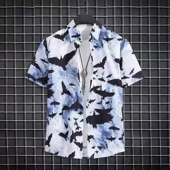 Мужская рубашка в стиле ретро, мужской летний наряд, студенческий свободный крой, нишевый дизайн, повседневный мужской топ, верхняя одежда, пляжный топ M белый