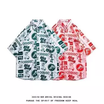 Мужская рубашка в стиле ретро, мужской летний наряд, студенческий свободный крой, нишевый дизайн, повседневный мужской топ, верхняя одежда, пляжный топ M красный