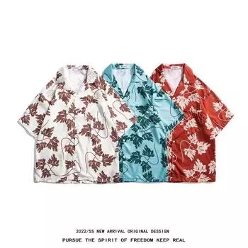 Мужская рубашка в стиле ретро, мужской летний наряд, студенческий свободный крой, нишевый дизайн, повседневный мужской топ, верхняя одежда, пляжный топ M чёрный