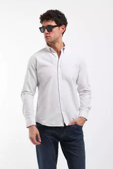 Мужская рубашка в тонкую полоску бежевая