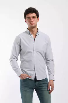 Мужская рубашка в тонкую полоску цвета хаки