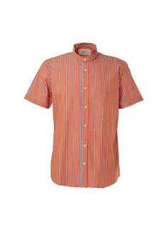 Мужская рубашка в вертикальную полоску с короткими рукавами и воротником-стойкой